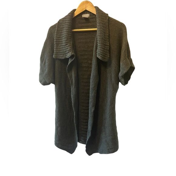 JOE FRESH Green Chunky Knit Collared Open Kimono Short Sleeve Cardigan Sweater - Picture 1 of 7